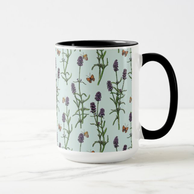 Lavender and butterflies on sea glass mug (Right)