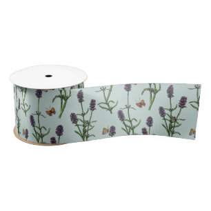 Lavender and butterflies on sea glass satin ribbon
