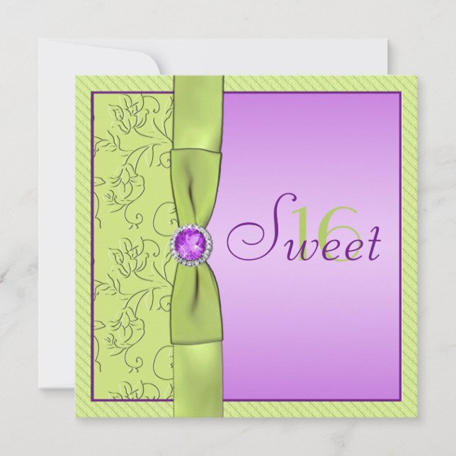 Lavender and Chartreuse Sweet Sixteen Invitation (Front)