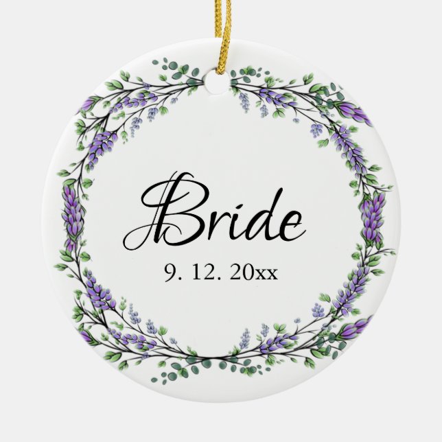 Lavender and Eucalyptus Bride Ceramic Ornament (Front)