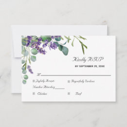 Lavender and Eucalyptus Elegant Wedding  RSVP Card