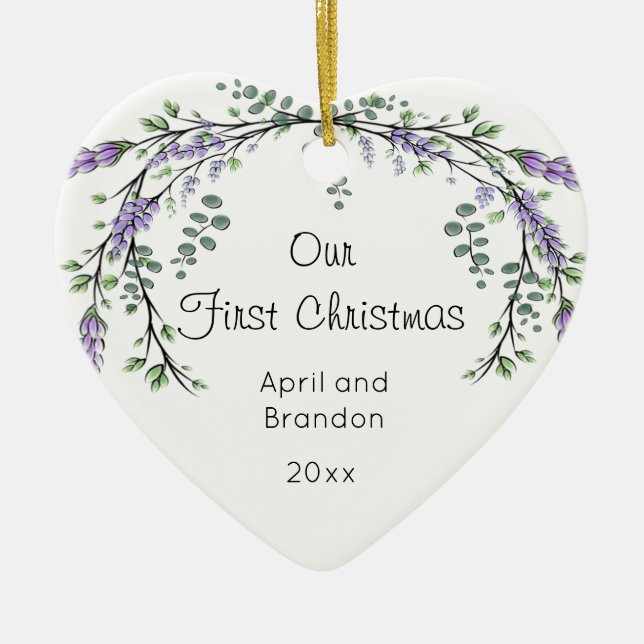 Lavender and Eucalyptus | first Christmas  Ceramic Ceramic Ornament (Front)
