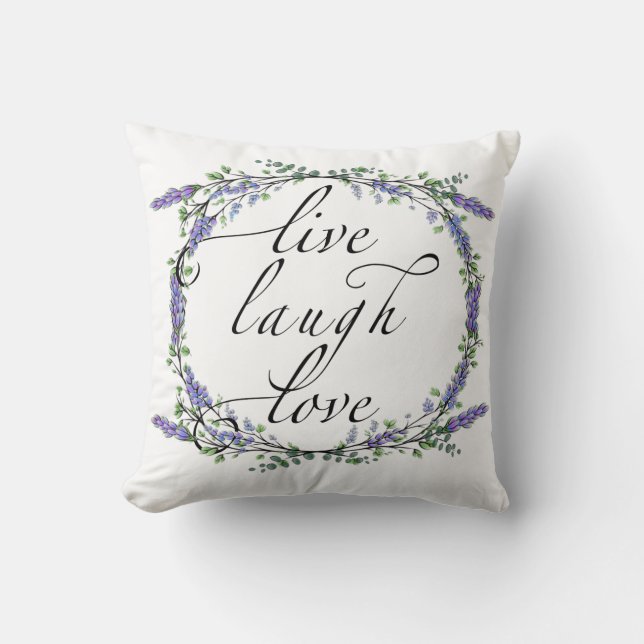 Lavender and Eucalyptus Live Laugh Love Cushion (Front)