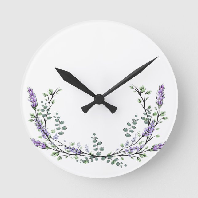 Lavender and Eucalyptus Round Clock (Front)