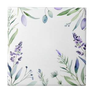 Lavender And Eucalyptus Watercolor Ceramic Tile