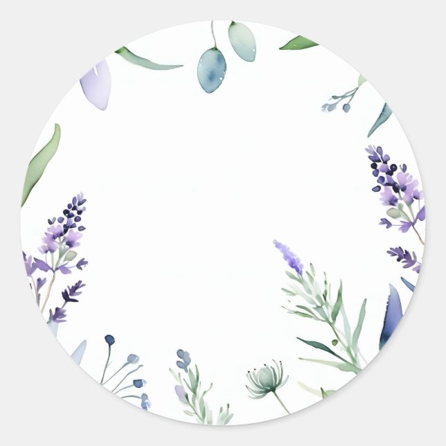 Lavender And Eucalyptus Watercolor Classic Round Sticker (Front)