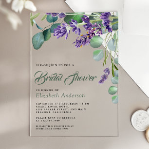 Lavender and Eucalyptus White Marble Bridal Shower Acrylic Invitations