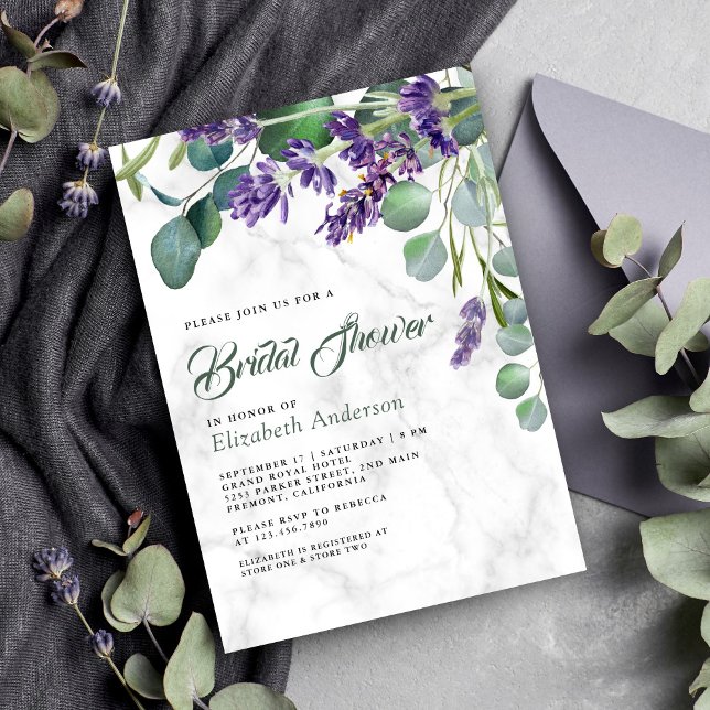 Lavender and Eucalyptus White Marble Bridal Shower Invitation (Creator Uploaded)