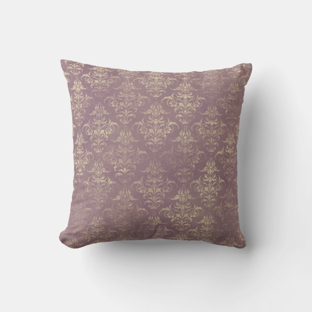 Lavender and Gold Damask Cushion (Front)