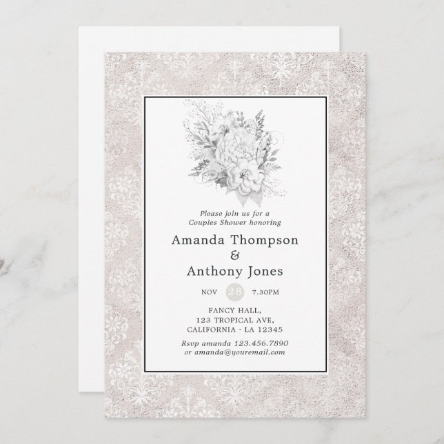 Lavender and Gold Floral Geometric Couples Shower Invitation (Front/Back)