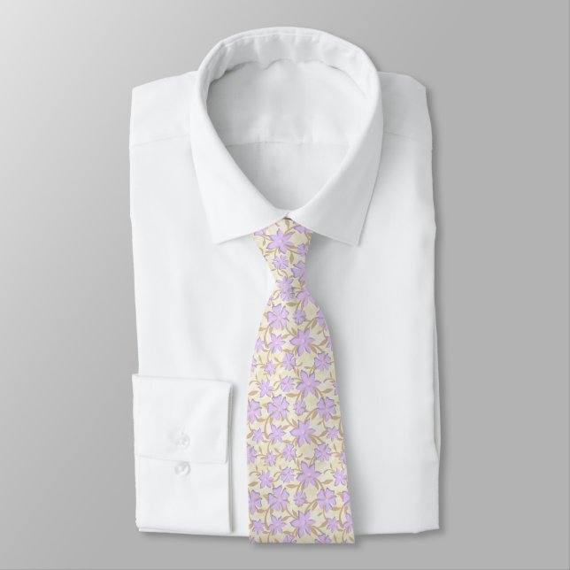 Lavender and Gold Flower Pattern Tie (Tied)