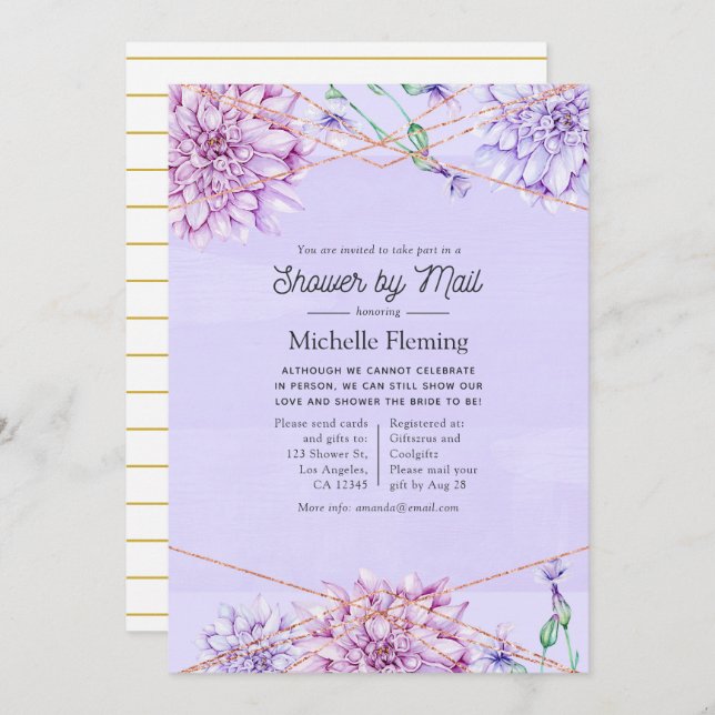 Lavender and Gold Geometric Bridal Shower by Mail Invitation (Front/Back)