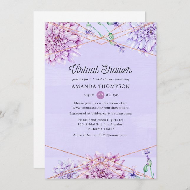 Lavender and Gold Geometric Virtual Bridal Shower Invitation (Front/Back)