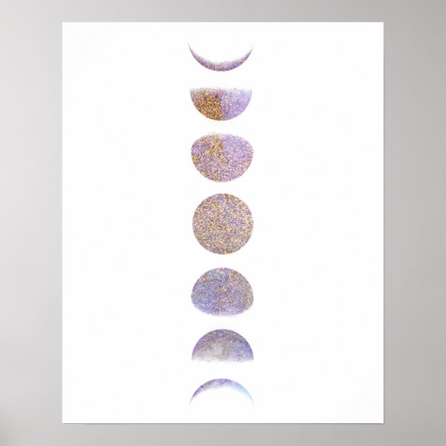 Lavender and Gold Glitter Moon Phases Poster (Front)