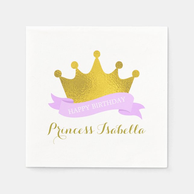Lavender and Gold Princess Birthday Party Napkin (Front)