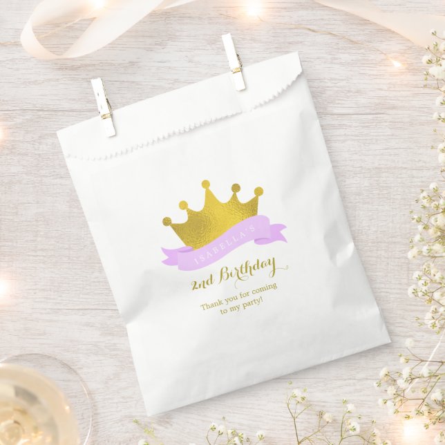 Lavender and Gold Princess Tiara Birthday Party Favour Bag (Clipped)