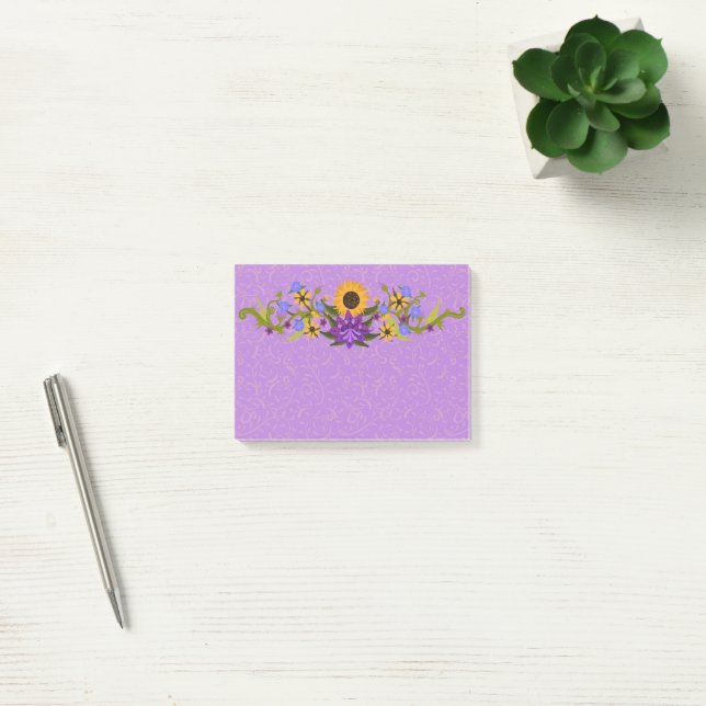 Lavender and Gold Sunflower Swag Post-it Notes (Office)