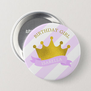 Lavender and Gold Tiara  "Birthday Girl" 7.5 Cm Round Badge
