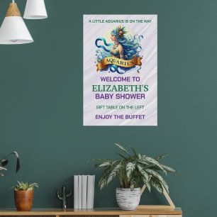 Lavender and Green Aquarius Zodiac Baby Shower Poster