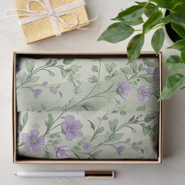 Lavender and Green Botanical Design Tissue Paper (Gift)