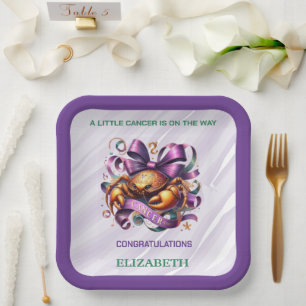 Lavender and Green Cancer Zodiac Baby Shower Paper Plate