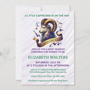 Lavender and Green Capricorn Zodiac Baby Shower Invitation