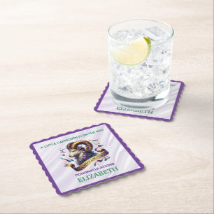 Lavender and Green Capricorn Zodiac Baby Shower Paper Coaster