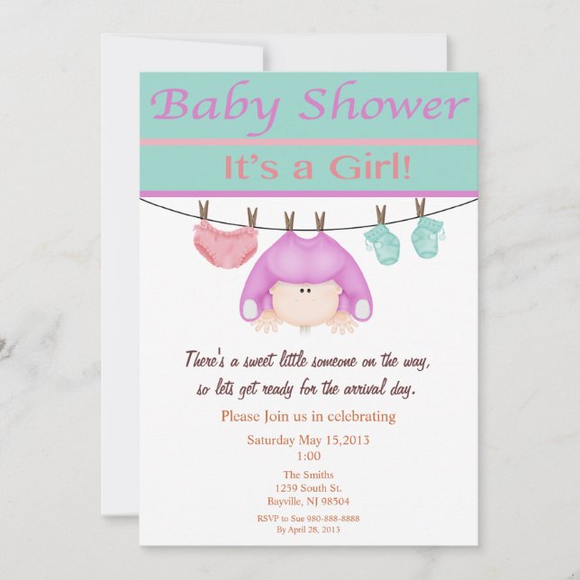 Lavender And Green Girl Baby Shower Invitation (Front)