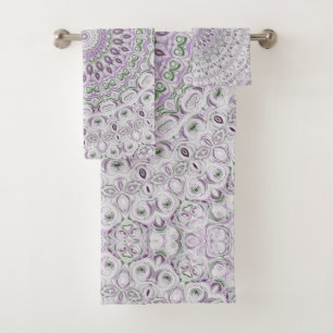 Lavender and Green Mandala Pattern Design Bath Towel Set