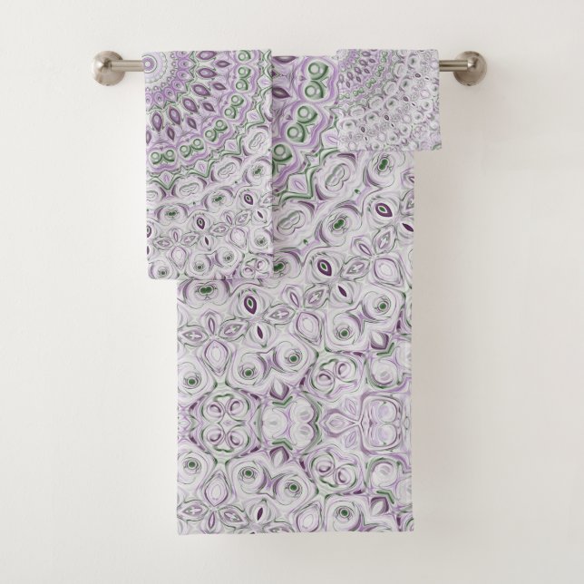 Lavender and Green Mandala Pattern Design Bath Towel Set (Insitu)