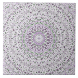 Lavender and Green Mandala Pattern Design Ceramic Tile