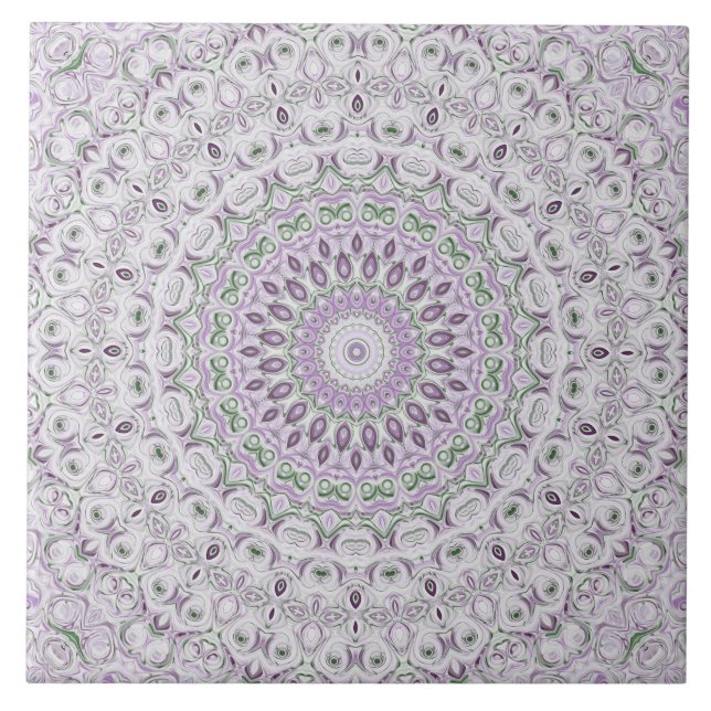 Lavender and Green Mandala Pattern Design Ceramic Tile (Front)