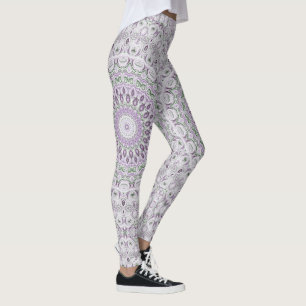 Lavender and Green Mandala Pattern Design Leggings