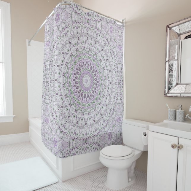 Lavender and Green Mandala Pattern Design Shower Curtain (In Situ)