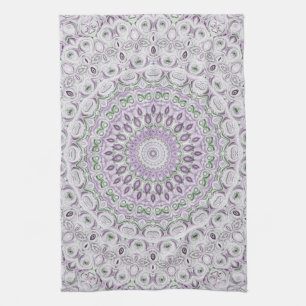 Lavender and Green Mandala Pattern Design Tea Towel