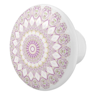 Lavender and Green Pastel Mandala Pattern Design Ceramic Knob