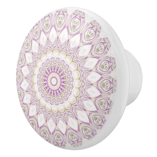 Lavender and Green Pastel Mandala Pattern Design Ceramic Knob (Right)
