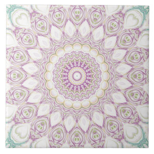 Lavender and Green Pastel Mandala Pattern Design Ceramic Tile