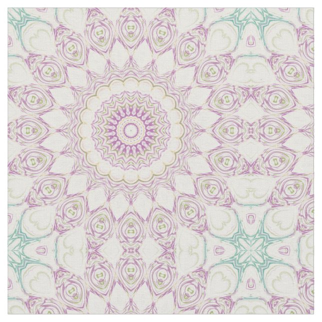 Lavender and Green Pastel Mandala Pattern Design Fabric (Close Up)