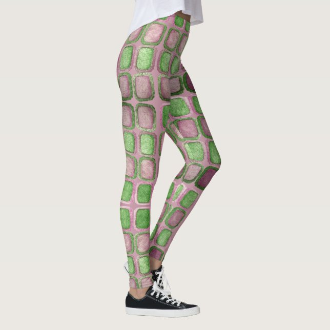 Lavender and Green shimmering Squares Leggings (Right)