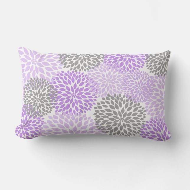 Lavender and Grey Dahlia / Mums rectangular pillow (Front)