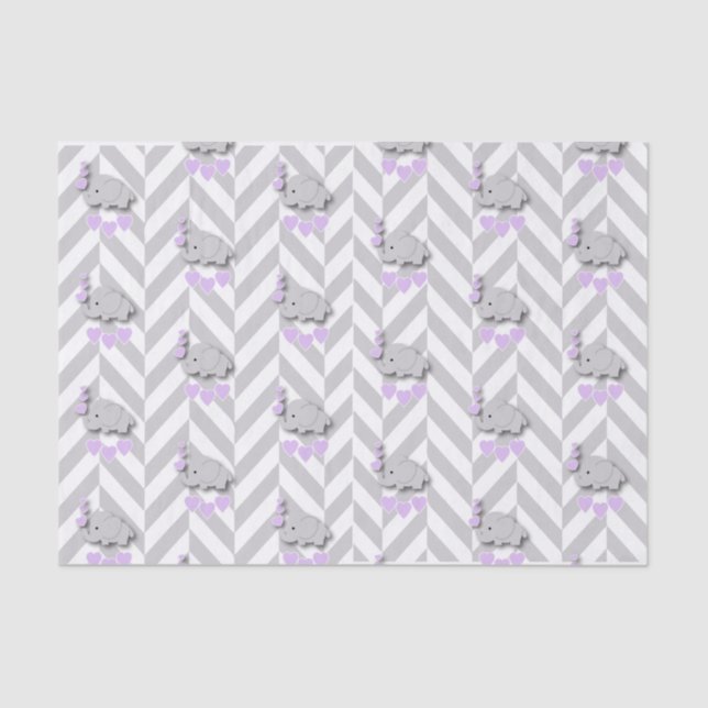 Lavender and Grey Elephant Baby Shower Tissue Paper (Front)