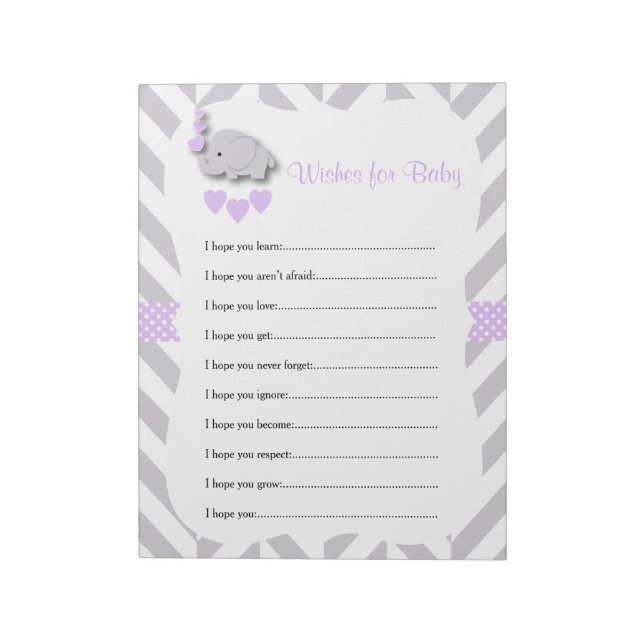 Lavender and Grey Elephant Baby Shower - Wishes Notepad (Rotated)