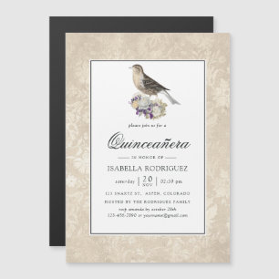 Lavender and Ivory Vintage Quinceañera Magnetic Invitation