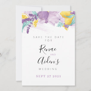 Lavender and Lemon Save the date card