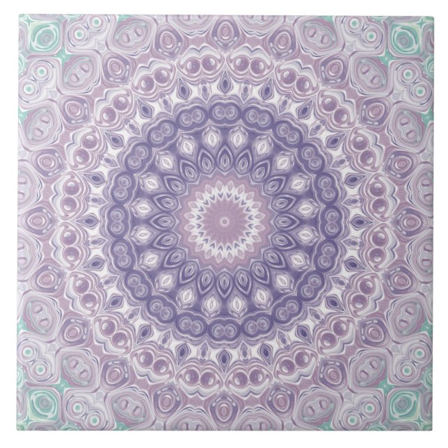 Lavender and Lilac Mandala Pattern Ceramic Tile (Front)