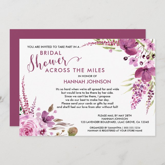 Lavender and Lilacs Floral Bridal Shower by Mail Invitation (Front/Back)