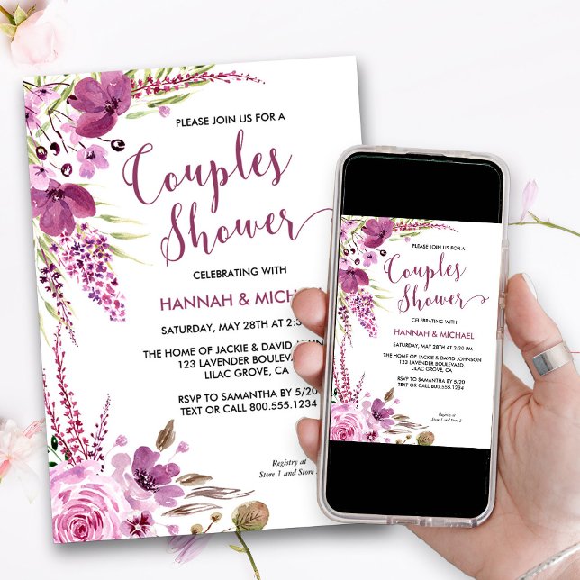Lavender and Lilacs Floral Couples Shower Invitation (Lavender and Lilacs Couples Shower invitation)