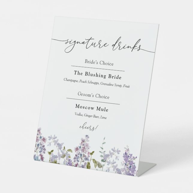 Lavender and Lilacs Signature Drinks Pedestal Sign (Front)