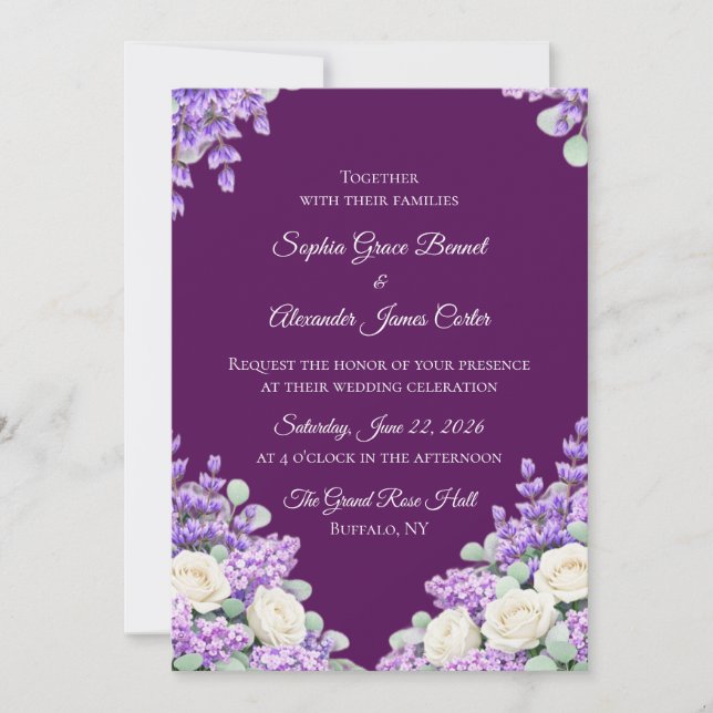 Lavender and Lilacs Wedding Invitation (Front)